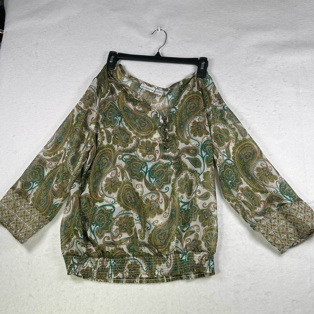 Liz Claiborne Green Paisley Button-Accent Blouse